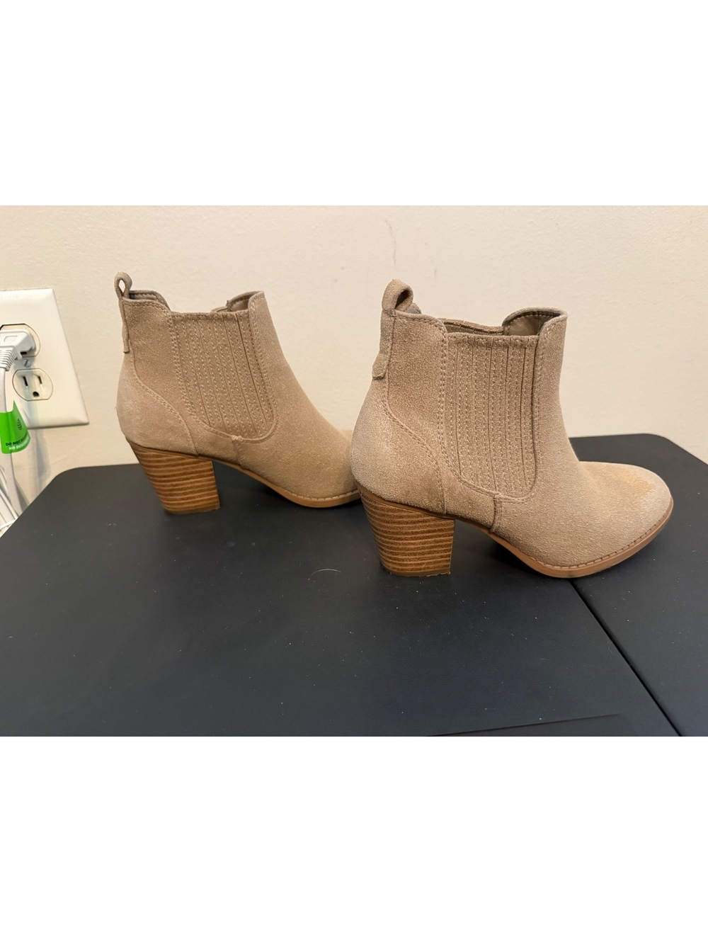 Jessica Cline Tan Suede Ankle Boots with Block Heel Size 6.5M